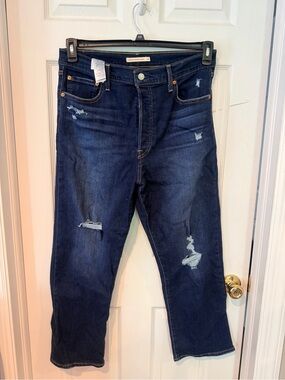 Levi's Dark Blue Distressed Cropped Jeans